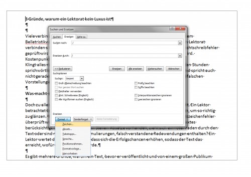 Suchen-und-Ersetzen-Routinen helfen, den Text in einem ersten Schritt von Fehlern zu säubern.